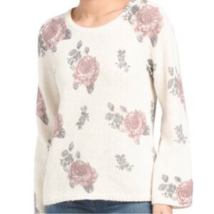 Lucky Brand Floral Print Sweater - Cream and Pink